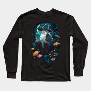 Wizard at Night - Cartoon Style - Fantasy Long Sleeve T-Shirt